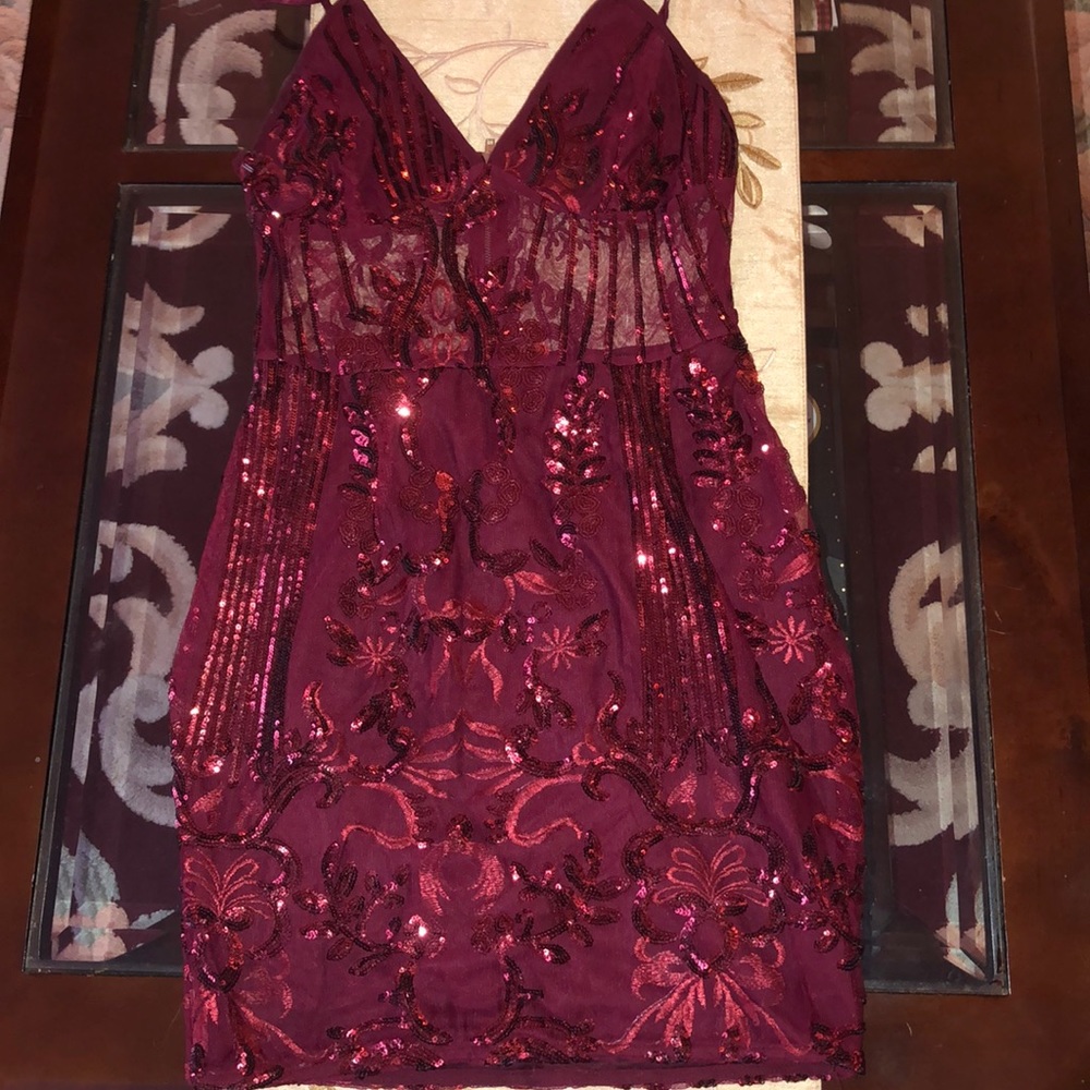Pretty little thing maroon lace dress